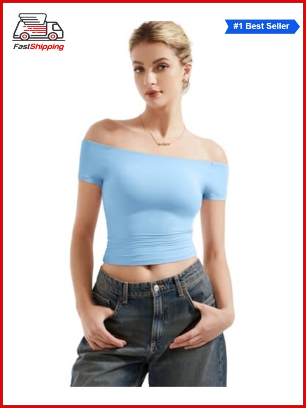 SUUKSESS Women's Off Shoulder Top Double Lined Fitted Going Out T-Shirt